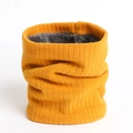 Detail of ginger yellow knitted neck warmer with soft grey fleece lining and stripe texture - 24cmx22cm / Ginger Yellow (WB66-10)