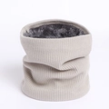 Detail of oatmeal knit neck warmer with thick faux fur lining for winter warmth - Beige Grey