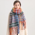 Winter regenboog geruite sjaal met lange franjes, dikke imitatie kasjmier omslagdoek - 240x43cm Inclusief Franjes / Regenboog Ruitstijl (WT124-1)