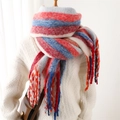 Rainbow striped cashmere-like scarf with long tassels for autumn and winter warmth - Red & Blue