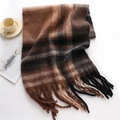 Winter thick faux cashmere scarf with brown plaid pattern and tassels on white background - Coffee Black (WT125-5)