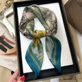 French vintage silk scarf with peony floral print folded in a premium gift box - Dark Green Ginger Retro Floral Style (FJ768-1)