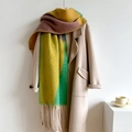 Sciarpa classica effetto cashmere con nappe e design patchwork geometrico di lusso - WT100-3 Giallo Verde