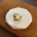 Adjustable golden layered wrap ring with polished fluid teardrop design on stone pedestal - US 6 / Gold