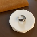 Minimalist silver hug ring with a streamlined overlapping design in polished finish - Silver