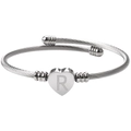 Bracelet jonc en acier inoxydable argenté avec breloque cœur lettre R - Lettre Argent R