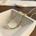 Collana di perle barocche con pietre turchesi e distanziatori dorati in stile vintage - Stile con Perle Naturali (05-G11)
