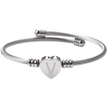 Bracelet jonc en fil d'acier inoxydable torsadé argenté avec pendentif cœur gravé V - Lettre Argent V