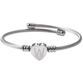 Bracelet câble en acier inoxydable argenté avec breloque cœur et lettre W gravée - Lettre Argent W