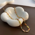 Colorful enamel rectangle link necklace in gold plating with vibrant rainbow colors - Colorful Geometric Splicing Style (03-E3 钛钢项链)