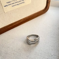 Minimalistische zilveren titaniumstalen ring met meerlaags overlappend golfontwerp - Jz-81 Titanium Stalen Ring Zilver