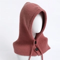 Knitted balaclava scarf with drawstring and buttons in vintage dusty pink finish - Pink