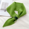 Macro detail of the light green knitted scarf texture and minimalist brand label - Green
