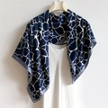 Abstract geometric silk scarf in navy blue and white, 90cm square fashion shawl wrap - Large Square Scarf Style / Navy Blue (FN162-3)