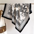 Detail of 90cm black and white square scarf with paisley and harness patterns - Black Border
