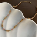 Detail of colorful handmade beaded necklace with natural strawberry crystal and gold clasp - Colorful Translucent Warm Orange Style (05-M20)