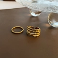 Minimalistische gouden ringenset met een brede getextureerde band en een slanke gladde ring - Jz-25 Titanium Stalen Ringset (twee Stuks) - Goud