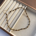 Tiger eye stone beaded necklace with golden metal spacers and adjustable lobster clasp - Stainless Steel Tiger Eye Necklace (01-A17)