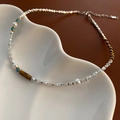Vintage beaded choker with turquoise, pearls and tiger eye stone in a white tray - Imitation Pearl Mixed Bead Style (577#XK)