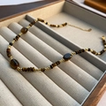 Vintage tiger eye bead necklace with freshwater pearls and adjustable gold extender chain - Tiger Eye Stone Necklace (03-B7)