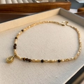 Collana artigianale con perline occhio di tigre e pendente a goccia dorato a stella - Oro/Marrone/Bianco Crema
