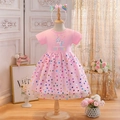 Pink girls unicorn tutu dress with matching sequin cat ear headband accessory set - 90cm / Pink