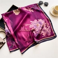 Elegante 110cm zijden sjaal met paarse pioenbloem print voor dames accessoires - 110X110CM / Paarse Pioenroos (FE133-1)