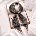 Elegant skinny silk scarf with colorful letters and retro border on white magazine - Baroque Letter Pattern / Dark Gray
