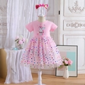 Pink unicorn tulle dress for girls with rainbow sequin hearts and matching headband - 120cm / Pink (With Headband)