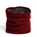 Winter red knitted neck warmer with thick fleece lining and ribbed striped pattern - 24cmx22cm / Wine Red (WB66-14)