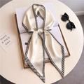 Chic houndstooth trim silk scarf on a book with vintage sunglasses and card - Milky White with Black & White Houndstooth Edge (LE-122)