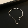 Bracciale a maglie in acciaio inossidabile argento lucido con chiusura a moschettone - Bracciale di Bambù / Argento (15.5cm+5)