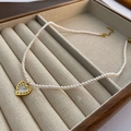 Elegant white pearl necklace featuring a gold heart-shaped mother-of-pearl pendant - Pink Shell Pearl Stainless Steel Heart Necklace (05-C16)