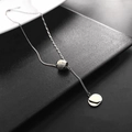 Silver-finish titanium steel necklace featuring a heart-engraved sphere and round pendant - Heart Bead Circle Necklace (05-J22)