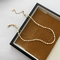 Double-layered beaded necklace with off-white shells and multi-colored beads on gold chain - Double Layer Bead Necklace (465#XK)