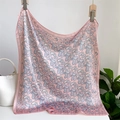 Detailed view of pink silk scarf with blue paisley pattern and elegant satin texture - 70x70cm / Pink
