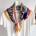 Silk-like satin square scarf with colorful geometric abstract patterns for women - Colorful Geometric Graffiti Style (FJ749-1)
