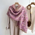 Lilac floral cashmere-like scarf with vintage flower patterns and brown fringe tassels - 180x64cm (Including Fringe) / Purple Floral Style (WT93-3)