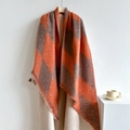 Thick checkered scarf in orange and dark coffee cashmere-like fabric with tassels - 250x42cm / Orange