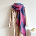 Detail of pink and blue checkered scarf texture with soft fringe and thick cashmere feel - 250x42cm / Pale Blue