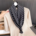 Polka dot silk-feel square scarf styled as a versatile neckerchief or headband - 90x90cm / Black White Polka Dot Style (FM284-2)