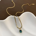 Gold snake chain necklace with abalone shell teardrop pendant on white ceramic plate - Abalone Shell Oval Style (1-7#4) / Gold