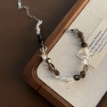 Bracciale asimmetrico in perle di cristallo con quarzo fumé e chiusura in argento S925 - Bracciale di perle in acciaio al titanio