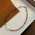 Baroque pearl necklace with vibrant multicolor beads and a gold adjustable clasp - Colorful Baroque Beaded Necklace (05-G28)