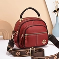 Dark red lychee pattern crossbody bag with three zippers and jacquard shoulder strap - Red