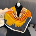 Silk-like large square scarf with bright orange floral patterns and dark grey background - Orange Peony Floral with White Border(FE170-3)