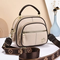 Beige lychee texture mini crossbody bag with multi-layer zippers and woven strap - Light Khaki