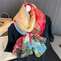Elegante grote chiffon sjaal met kleurrijk pioenroospatroon voor dames als stola - 125*180cm / Veelkleurige Pioenbloem(YRS71-1)