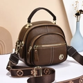 Dark brown pebbled leather crossbody bag with jacquard flower strap and gold hardware - Coffee