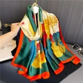 Elegante scialle in seta con motivi a foglie di ginkgo colorate per moda mare - 180*80cm / Stile con Stampa a Foglie di Ginkgo Verde Scuro (XV233-2)